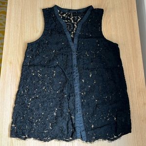 H&M Black Floral Lace Button Up Tank Top - Size Small